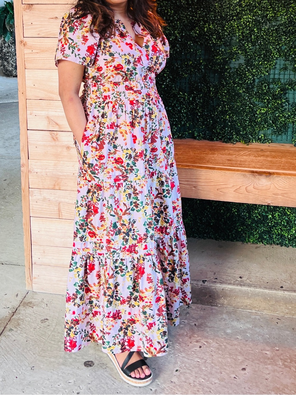 Anthropologie Somerset maxi dress beige pink floral size medium